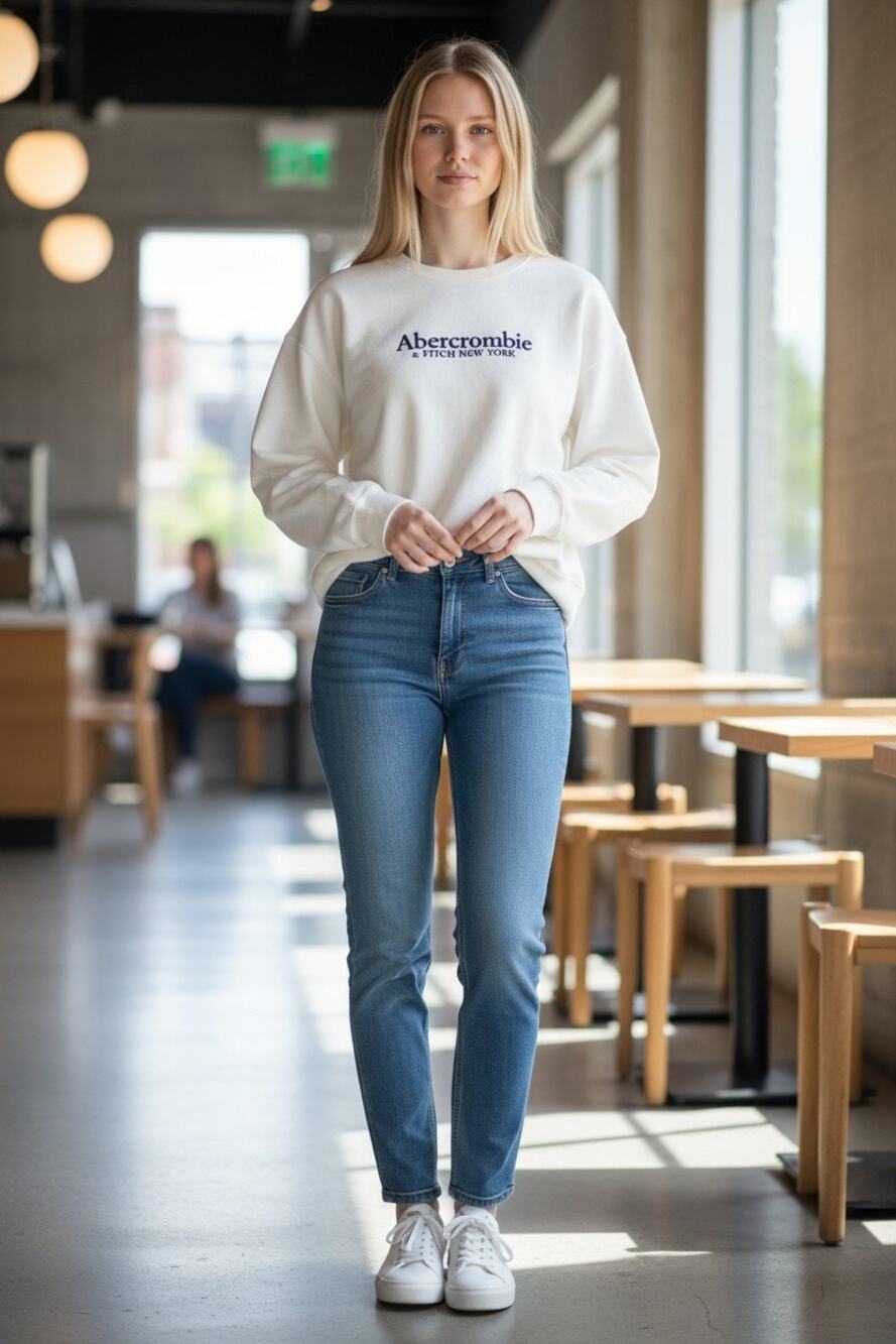 Abercrombie & Fitch Soft AF White Fleece Black Logo Long Sleeve Sweatshirt Sz L